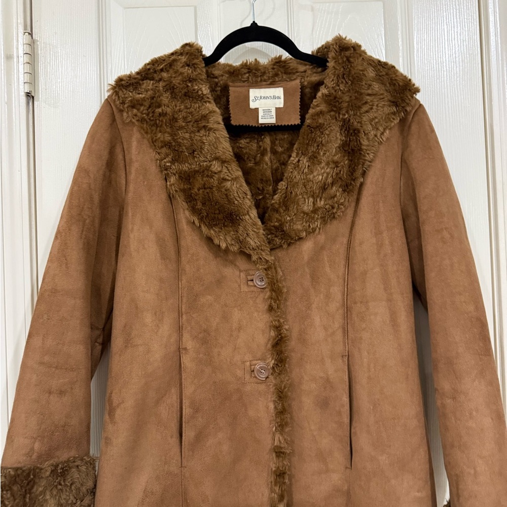 St. John's Bay Brown Faux Suede Teddy Jacket with Plush Collar - Picture 1 of 6